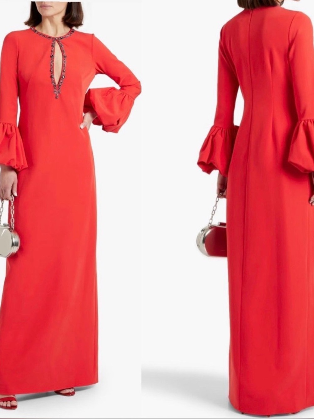 Marchesa Notte Puffed Sleeve Column Gown